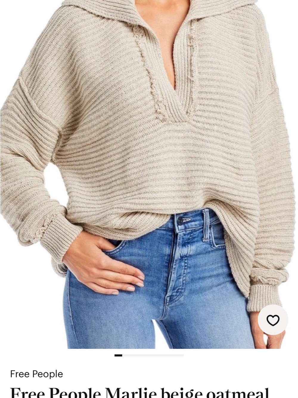 Free People Marlie Hooded Ribbed Sweater in Oatmeal Beige